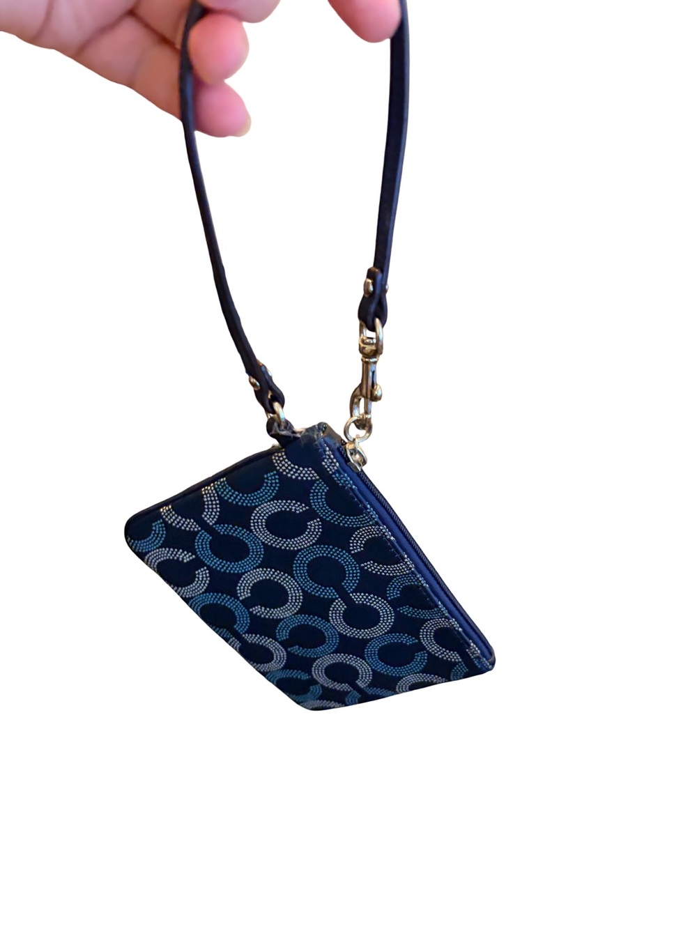 Authentic Coach Op Art Dotted C Blue Teal Fabric Wristlet Wallet Clutch F49460